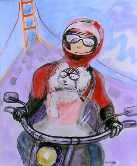 a cool cartoon version of an actual picture of me and my dog...riding!